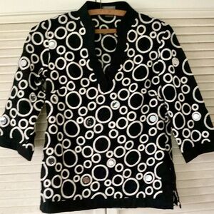 Ann Taylor Black and White Circle Sequins Pattern Blouse Formal Top